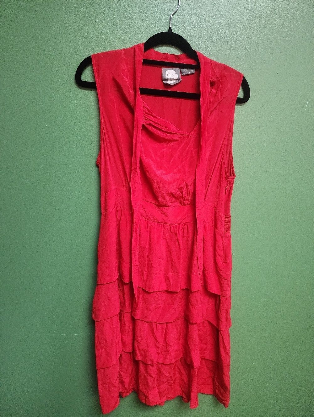 Girls from Savoy 100% Silk Ruffle Dress Coral Red Tie Neck Size 8 - Picture 2 of 6